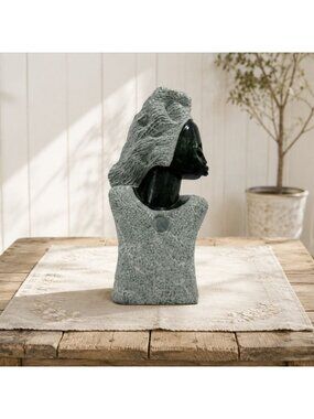 Female Bust Sculpture Hand Carved Stone Gray Green South Africa 10"